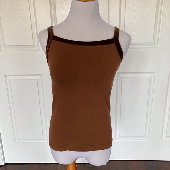 Neiman Marcus Tan Brown Velvet Trim Tank Top M - Picture 1 of 4